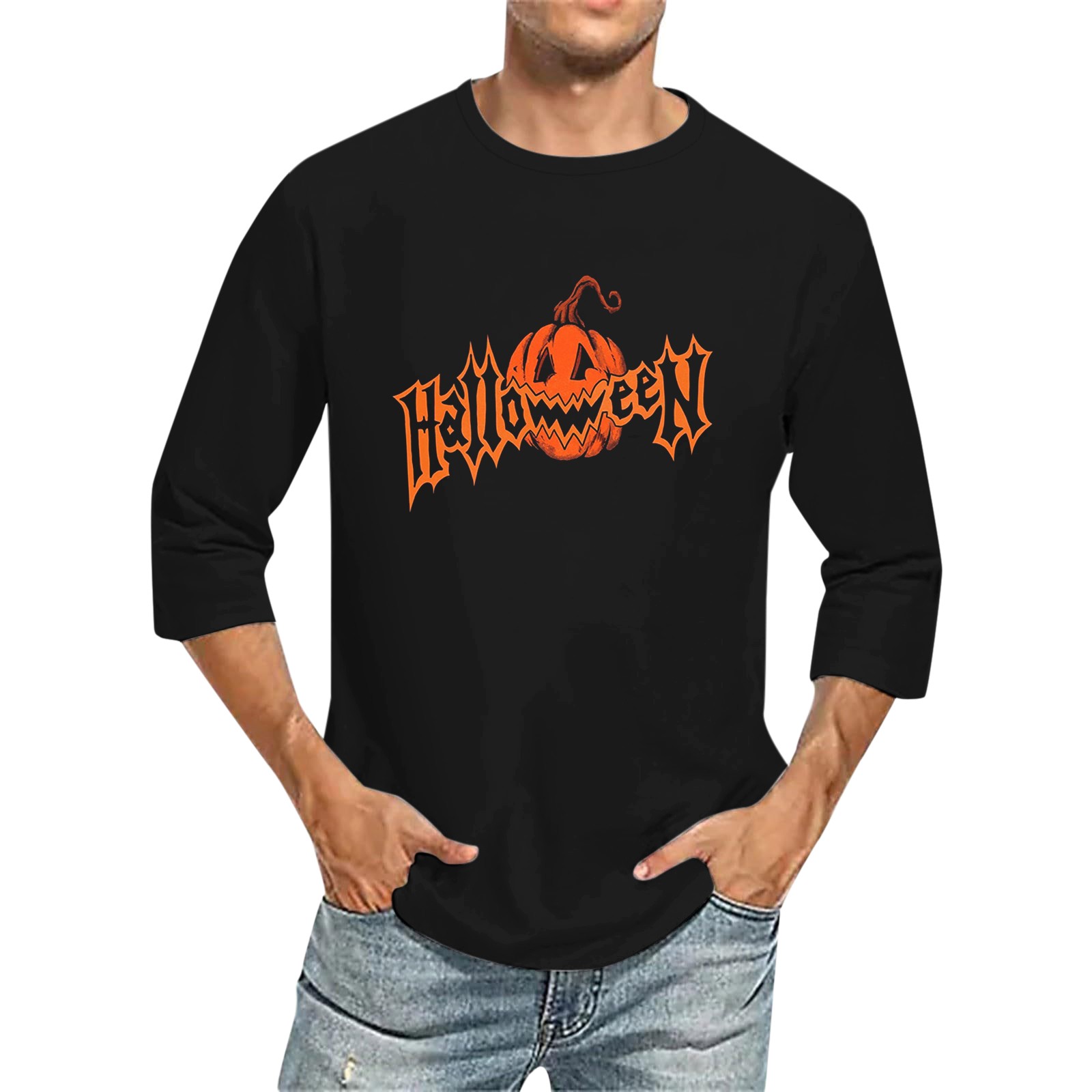 Men's 3D Printed T Shirts 3/4 Sleeve Round Neck Halloween Casual Large Size Tops - Bild 31 von 42